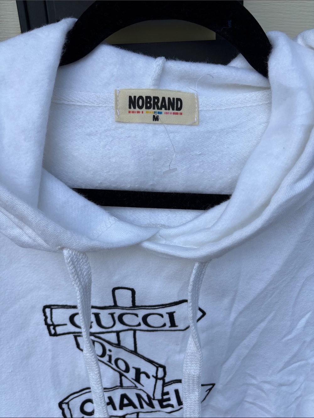 NO BRAND White Cropped Black LOGO Hoodie Sweatshirt-M - Picture 2 of 5
